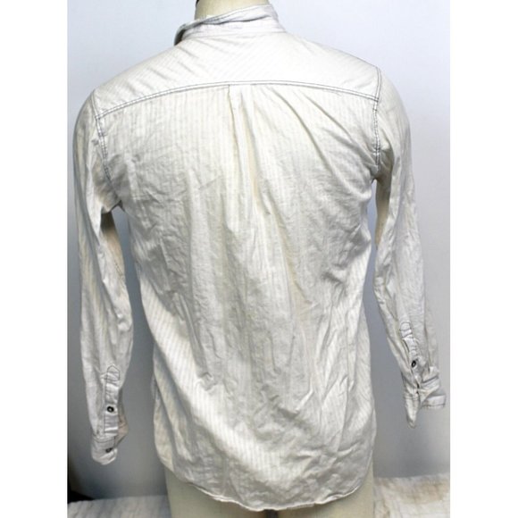 Unbranded Men's Sz M Button Up Collared Shirt Stripped White Gray Light Weight - Picture 2 of 8